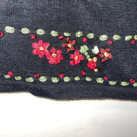 Woolrich Womens XL Black Zip-Up Sweater Floral Embroidery - Picture 7 of 7